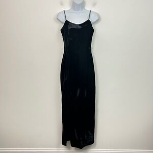 VTG Jessica McClintock Gunne‎ Sax Black Velvet Rhinestone Strap Maxi Dress 7/8